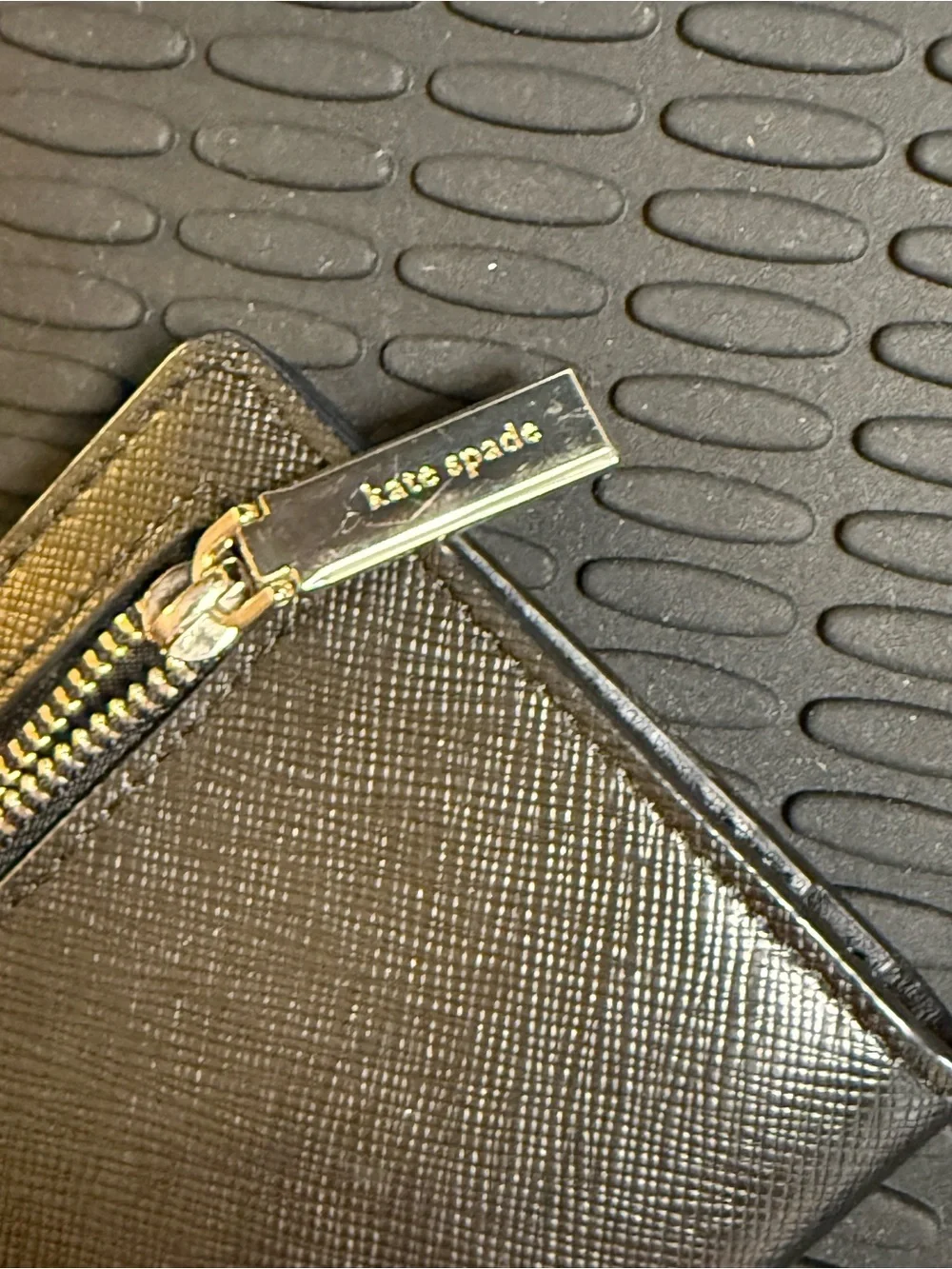 kate spade Black Saffiano Leather Zip Card Holder with Gold Logo